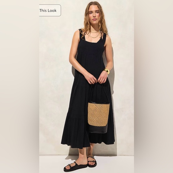 J.Crew Airy gauze tiered maxi dress in black